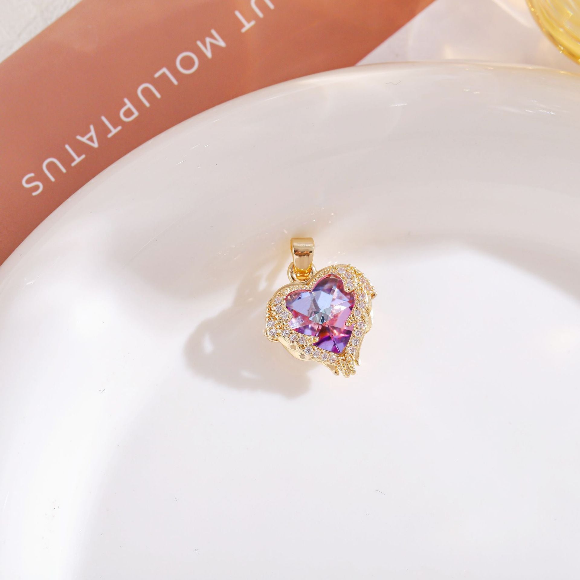 Wholesale titanium steel gold plated silver plated blue crystal ocean heart necklace